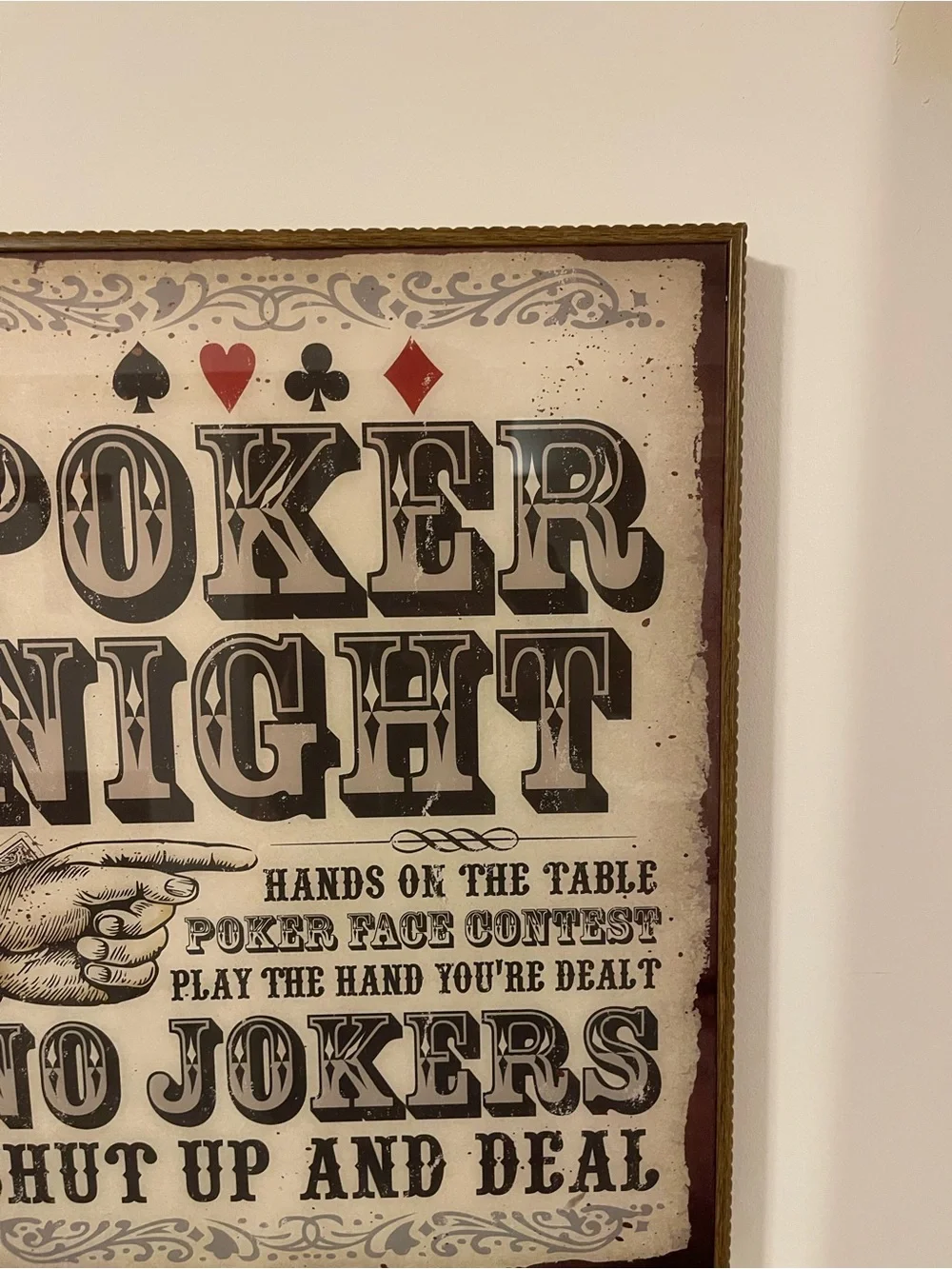 Poker Night LED Wall Sign - Vintage Style Black & Cream. Perfect for a Man Cave.